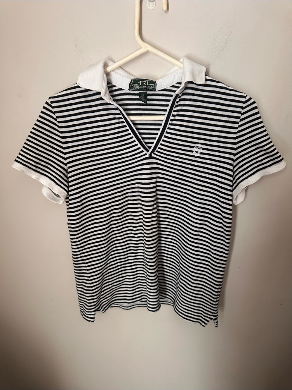 Ralph Lauren black & White Striped V-Neck Polo Top